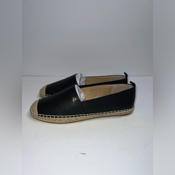 $125 Ralph Lauren Cameryn Espadrille Flat Shoes Tumbled Leather Black Size 8.5 - Picture 6 of 13